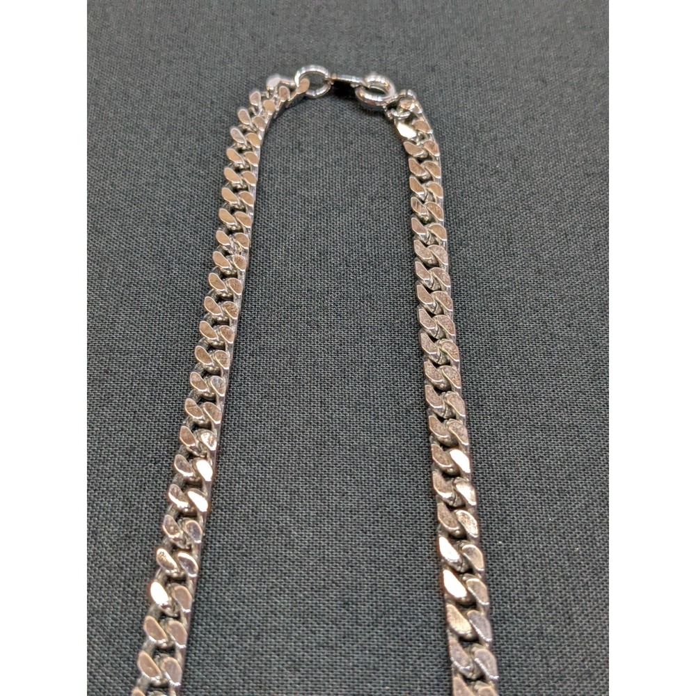 Vintage Silver Tone Curb Chain Necklaces Spring Ring CLEAN ~18" Lot of 2 - Picture 4 of 7